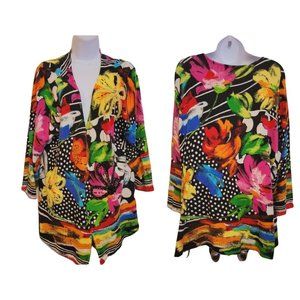 Berek 2 Graphic Cardigan With Yellow  and Black Flower Detail and short sleeve